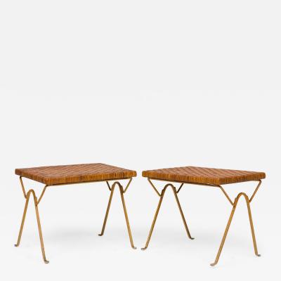 Maurizio Tempestini Pair of Maurizio Tempestini for Salterini Brass and Rattan Occasional Tables