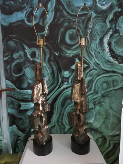 Maurizio Tempestini Pair of Tall Sculptural Bronze Brutalist Table Lamps Maurizio Tempestini Laurel