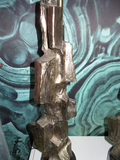 Maurizio Tempestini Pair of Tall Sculptural Bronze Brutalist Table Lamps Maurizio Tempestini Laurel