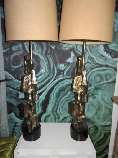 Maurizio Tempestini Pair of Tall Sculptural Bronze Brutalist Table Lamps Maurizio Tempestini Laurel