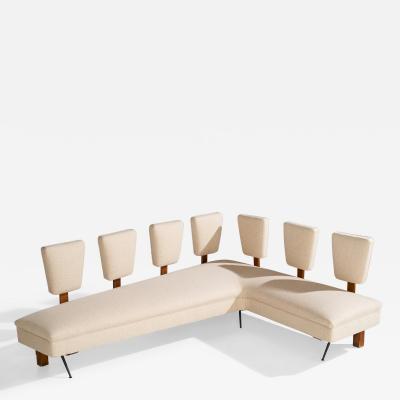 Maurizio Tempestini Unique Sofa with Wood Fabric and Metal Italy 1950s
