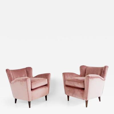 Maurizio Tempestini pair of fine Maurizio Tempestini old rose velvet armchairs Florence 1938