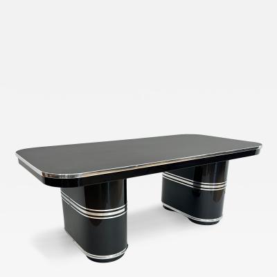 Mauser Desk New York Black Lacquer Metal Linoleum Germany circa 1950