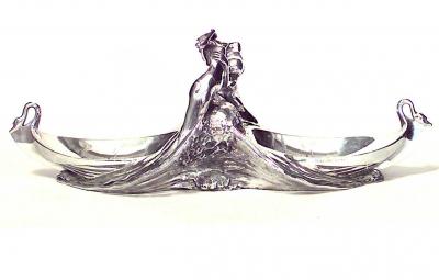 Max Blondat Max Blondat Art Nouveau Silver Plate Centerpiece with Female Figures