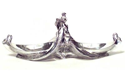 Max Blondat Max Blondat Art Nouveau Silver Plate Centerpiece with Female Figures