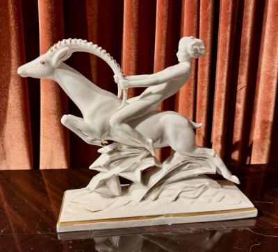 Max Fritz Gazelle Rider Art Deco Porcelain Sculpture Germany circa 1930