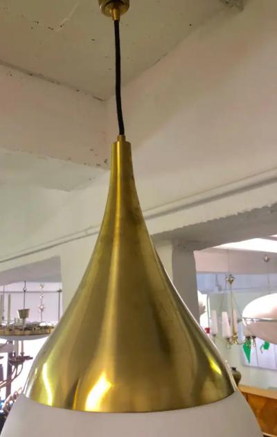 Max Ingrand 2 Italian Mid Century Brass Opaline Glass Pendants Max Ingrand Fontana Arte
