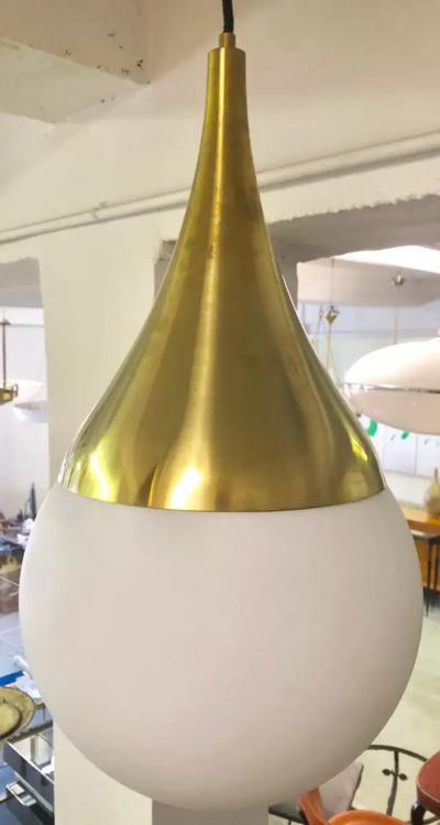 Max Ingrand 2 Italian Mid Century Brass Opaline Glass Pendants Max Ingrand Fontana Arte