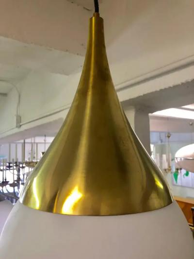 Max Ingrand 2 Italian Mid Century Brass Opaline Glass Pendants Max Ingrand Fontana Arte
