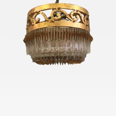 Max Ingrand 2 Italian Midcentury Gilt Iron Chiseled Murano Glass Pendants or Flush Mounts