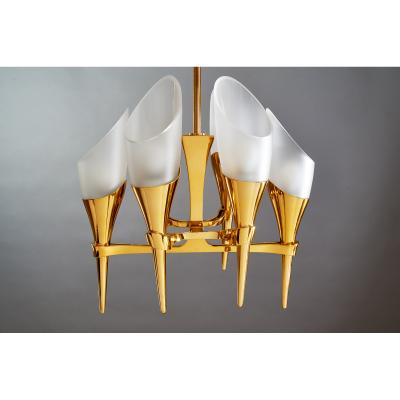 Max Ingrand Fontana Arte Glass and Bronze Chandelier