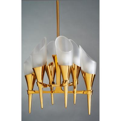 Max Ingrand Fontana Arte Glass and Bronze Chandelier