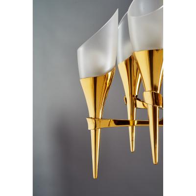 Max Ingrand Fontana Arte Glass and Bronze Chandelier