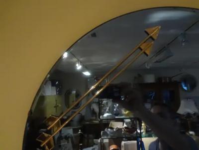 Max Ingrand Italian Blue Mirror With Double Arrow Accents After Fontana Arte