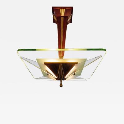 Max Ingrand Italian Modern Brass Glass and Walnut Chandelier Max Ingrand for Saint Gobain