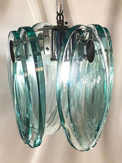 Max Ingrand Italian Modern Glass Polished Nickel Chandelier Max Ingrand for Fontana Arte