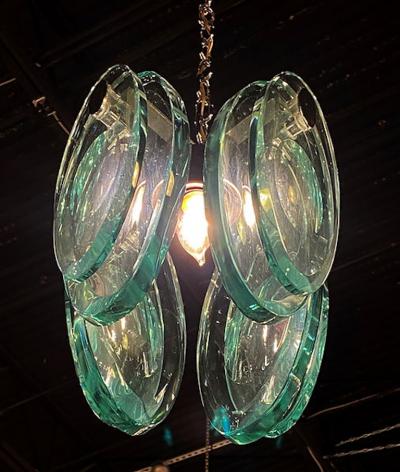 Max Ingrand Italian Modern Glass Polished Nickel Chandelier Max Ingrand for Fontana Arte