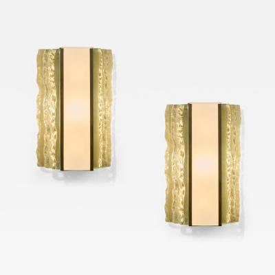 Max Ingrand Max Ingrand for Fontana Arte Pair of Chiseled Glass Sconces Italy 1954