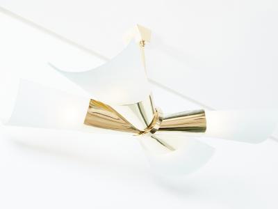 Max Ingrand Max Ingrand for Fontana Arte brass opalin glass chandelier 1955