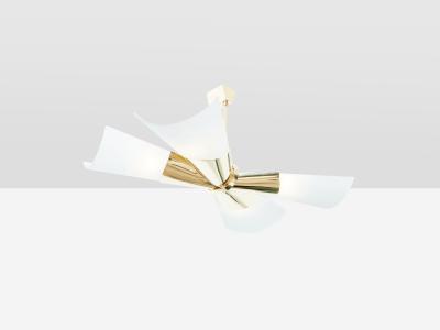 Max Ingrand Max Ingrand for Fontana Arte brass opalin glass chandelier 1955