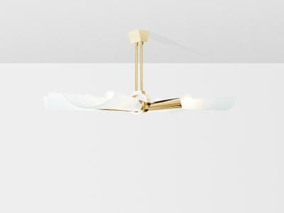 Max Ingrand Max Ingrand for Fontana Arte brass opalin glass chandelier 1955