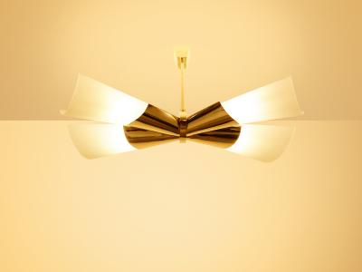 Max Ingrand Max Ingrand for Fontana Arte brass opalin glass chandelier 1955