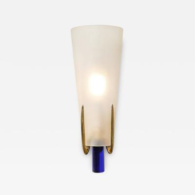 Max Ingrand Mid Century Conical Frosted Glass Brass Sconce by Max Ingrand for Fontana Arte