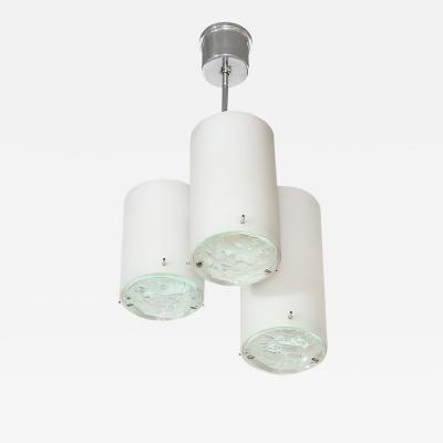 Max Ingrand Mid Century Three Shade Frosted Blue Glass Pendant by Max Ingrand Fontana Arte