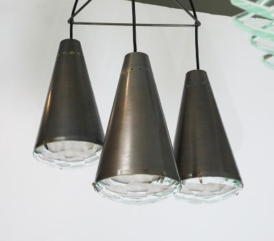 Max Ingrand Model 2126 3 Light Chandelier by Max Ingrand for Fontana Arte