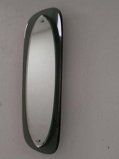Max Ingrand Pair Italian Mid Century Shield Form Mirror w Murano Glass Frames Max Ingrand