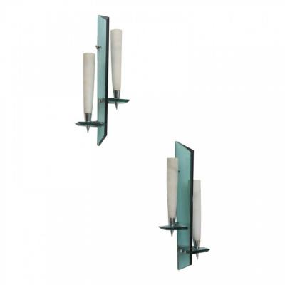 Max Ingrand Pair Italian Modern Wall Light Sconces Max Ingrand for Fontana Arte 1950s