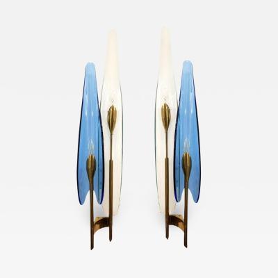 Max Ingrand Pair of Blue Dalia Sconces by Max Ingrand for Fontana Arte