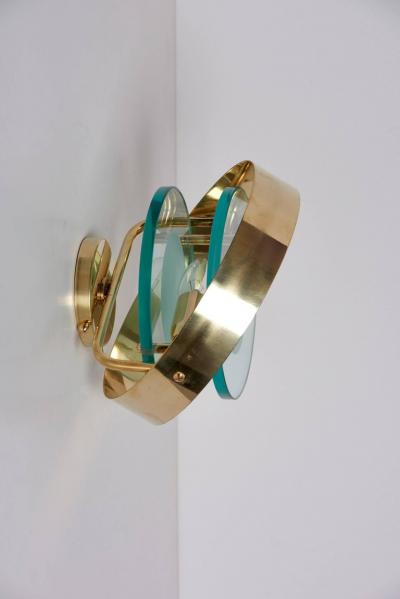 Max Ingrand Pair of Brass and Glass Sconces in the Manner of Max Ingrand and Fontana Arte