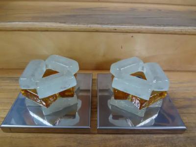 Max Ingrand Pair of Geometric Poliarte Style Midcentury Murano Glass Sconces