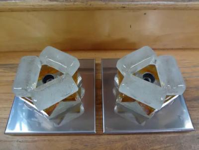 Max Ingrand Pair of Geometric Poliarte Style Midcentury Murano Glass Sconces