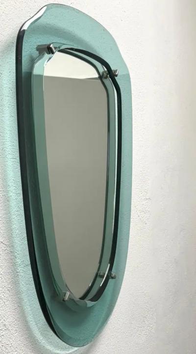 Max Ingrand Pair of Italian Midcentury Blue Green Glass Mirrors Max Ingrand Fontana Arte