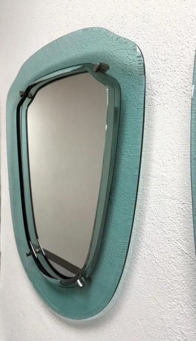 Max Ingrand Pair of Italian Midcentury Blue Green Glass Mirrors Max Ingrand Fontana Arte
