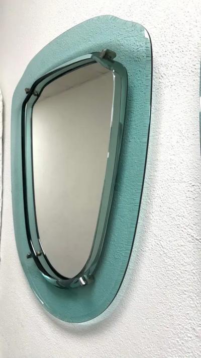 Max Ingrand Pair of Italian Midcentury Blue Green Glass Mirrors Max Ingrand Fontana Arte