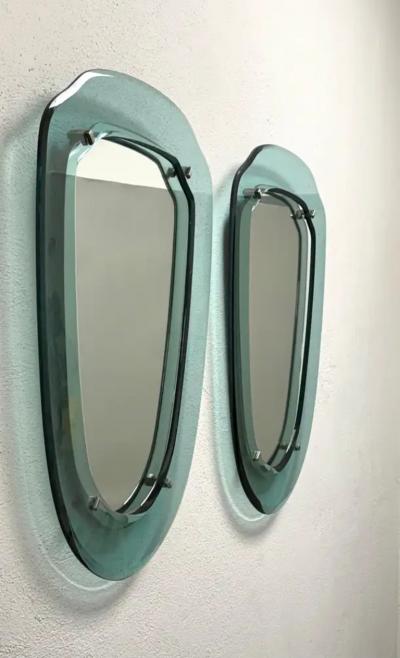 Max Ingrand Pair of Italian Midcentury Blue Green Glass Mirrors Max Ingrand Fontana Arte