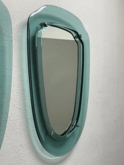 Max Ingrand Pair of Italian Midcentury Blue Green Glass Mirrors Max Ingrand Fontana Arte