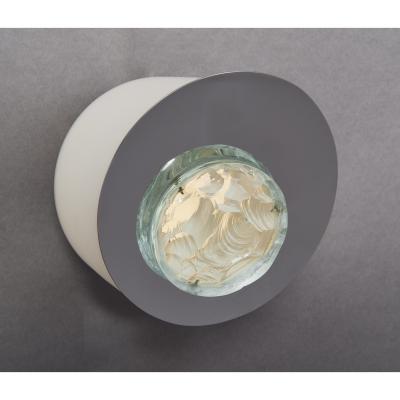 Max Ingrand Pair of Max Ingrand Chiseled Glass Sconces or Ceiling Lights Italy 1950s