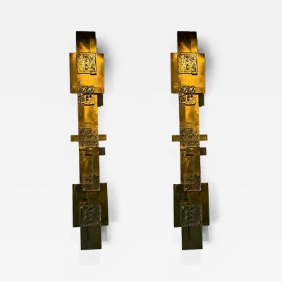 Max Ingrand Pair of Monumental Italian Modern Brass and Hand Blown Glass Wall Lights