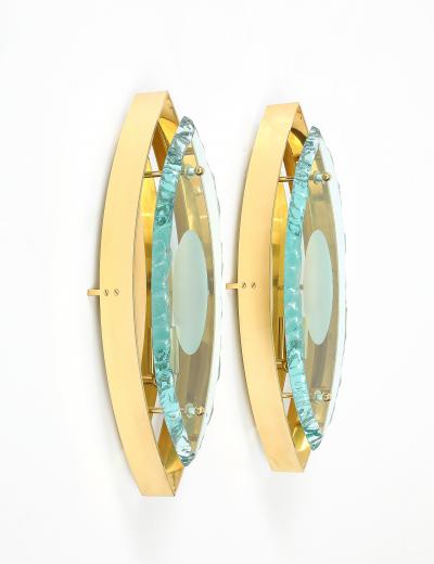 Max Ingrand Pair of glass an brass sconces in the style of Max Ingrand