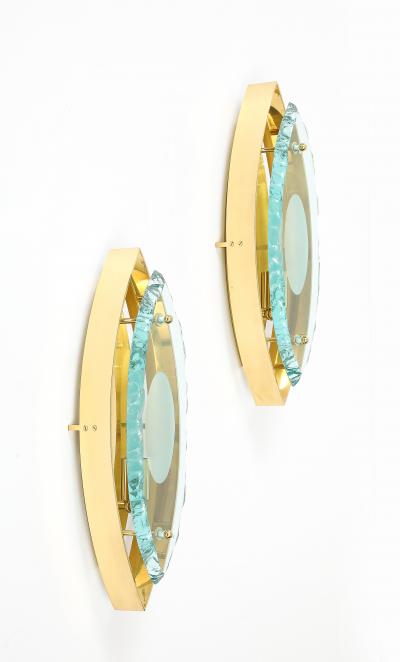 Max Ingrand Pair of glass an brass sconces in the style of Max Ingrand