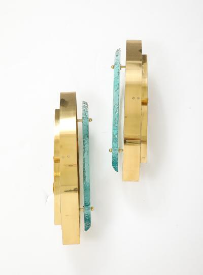 Max Ingrand Pair of glass an brass sconces in the style of Max Ingrand