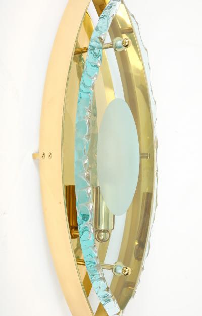 Max Ingrand Pair of glass an brass sconces in the style of Max Ingrand