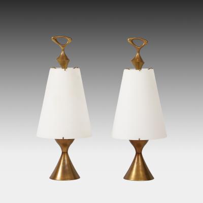 Max Ingrand Rare Pair Table Lamps in Opaline Glass Gilt Brass by Max Ingrand