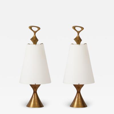 Max Ingrand Rare Pair Table Lamps in Opaline Glass Gilt Brass by Max Ingrand