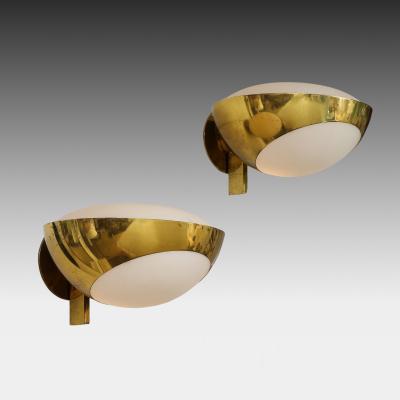 Max Ingrand Rare Pair of Large Brass and Satin Glass Sconces Model 1963 by Max Ingrand