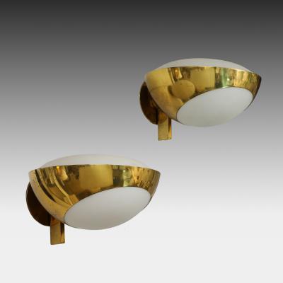 Max Ingrand Rare Pair of Large Brass and Satin Glass Sconces Model 1963 by Max Ingrand